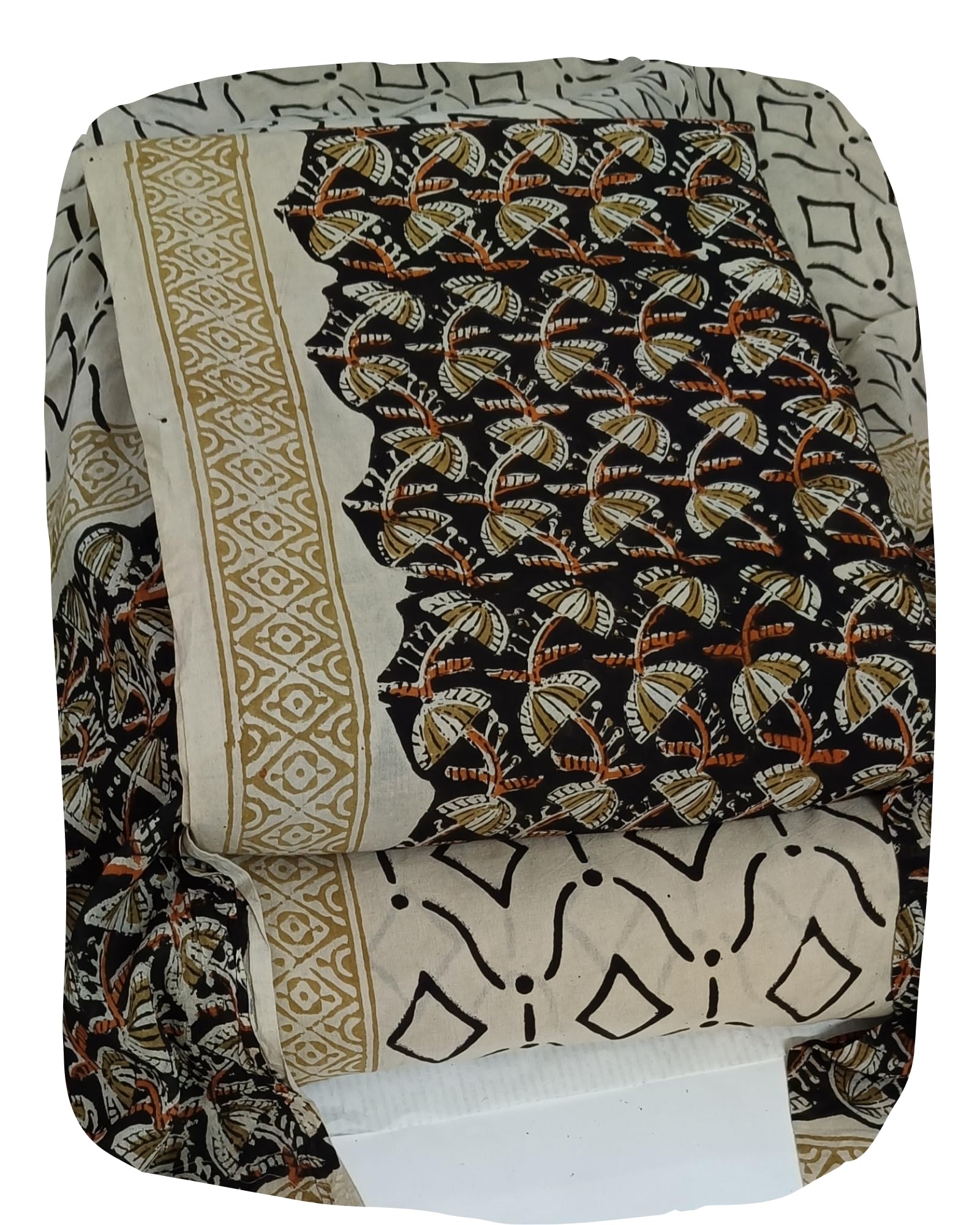 DRAVINAM Trends Women's Jaipuri Pure Cotton Handmade Floral Block Bagh Print Unstitched Dress Material Set with Dupatta (Top, Bottom, and Dupatta Fabric)