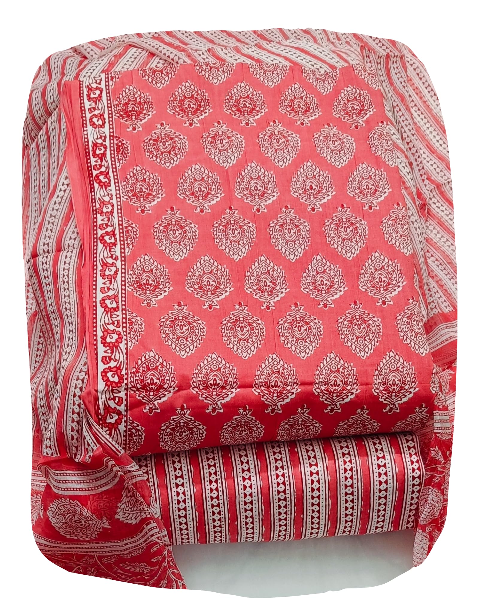 DRAVINAM Trends Jaipuri Printed Pure Cambric Unstitched Cotton Suit Dress Material with Chiffon Printed Dupatta