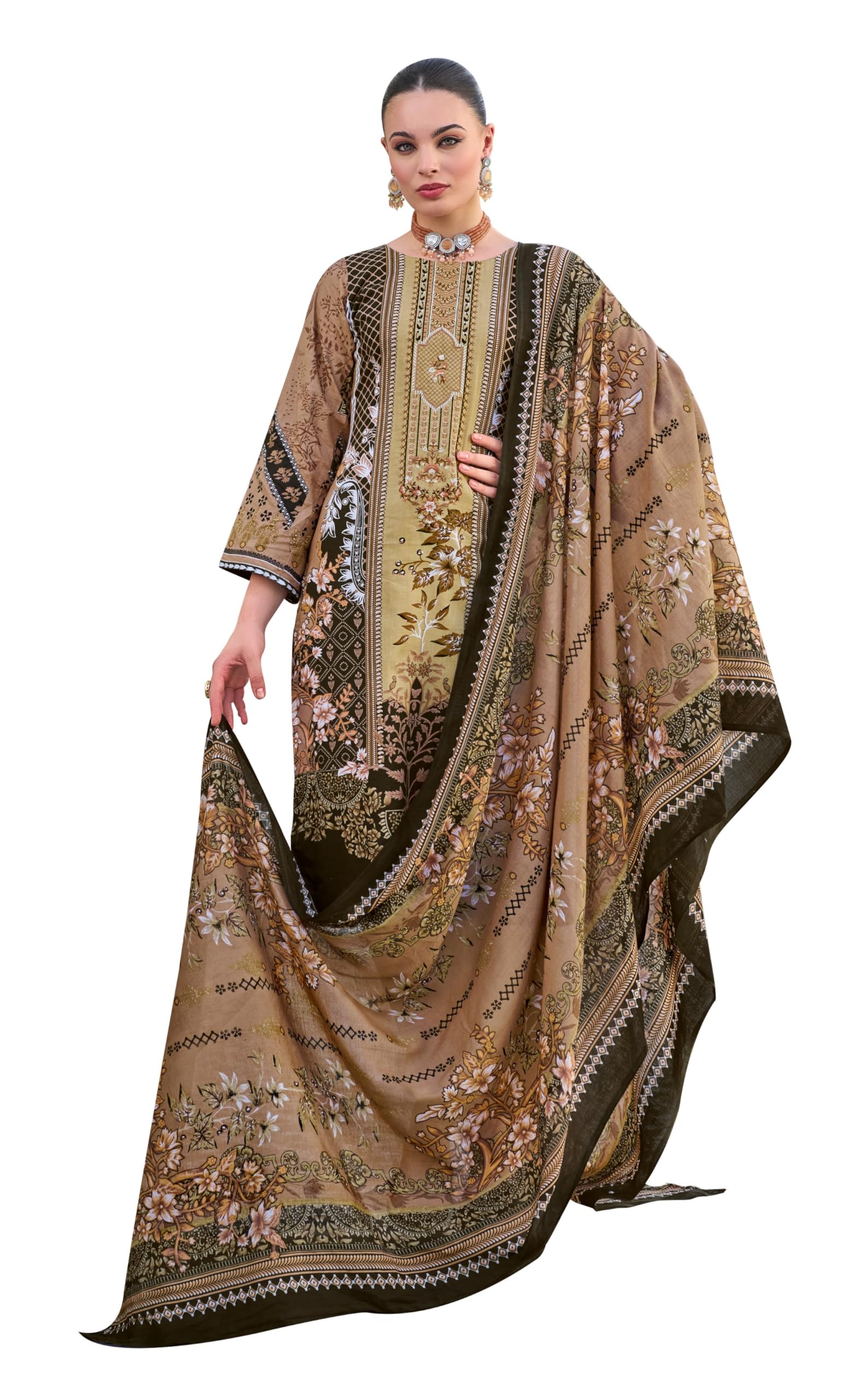 DRAVINAM Trends Women's Unstitched Salwar Suit Dress Material - Cotton Digital Printed Organza Embroidered Kameez II Unstitch Bottoms II Cotton Dupatta
