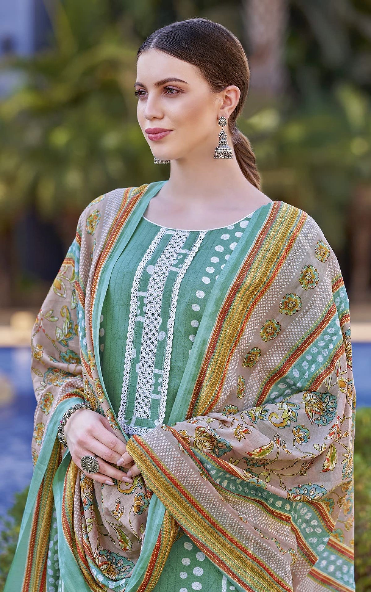 DRAVINAM Trends Unstitched Rayon Kurta Pant Dress Material Set with Cotton Printed Dupatta for Women