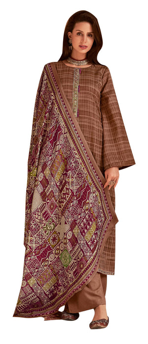 DRAVINAM Trends Women's Unstitched self Check Print embroidered Pure Woollen Pashmina Salwar Suit Dress Material with printed Pure woolen shawl dupatta (Green)
