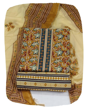 DRAVINAM Trends Women's Jaipuri Printed Embroidered and Hand Work Premium Cambric Cotton Unstitched Salwar Suit Dress Material with Mulmul Cotton Dupatta