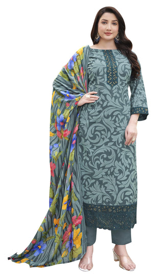 DRAVINAM Trends Kurti 2.50 mtrs,Pure Cotton Solid (2.7 m), Pure Cotton Mal Mal Print Dupatta (2.25 m)|Brown