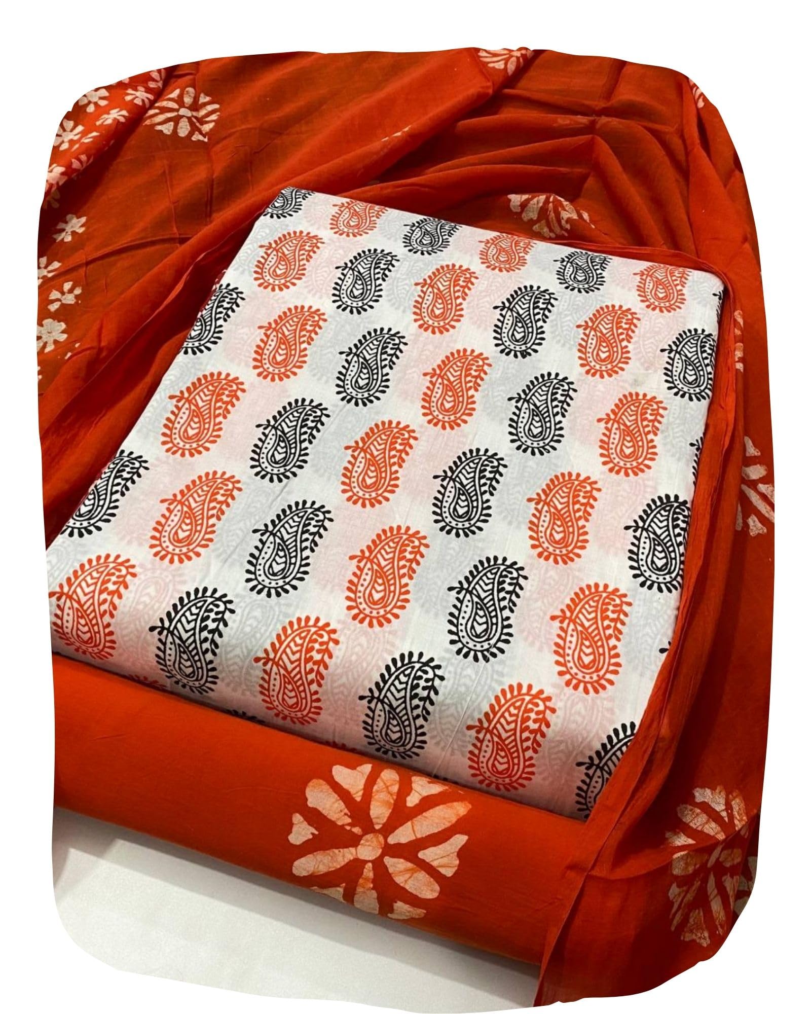 DRAVINAM Trends Unstitched Jaipuri Handmade Wax Batik Print Soft Cotton Dress Material with Dupatta