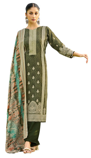 DRAVINAM Trends Women's Unstitched Winter Wear Swaroski Diamond Work Pakistani Woollen Pashmina Salwar Suit Dress Material with Twill Pashmina Printed Shawl Dupatta