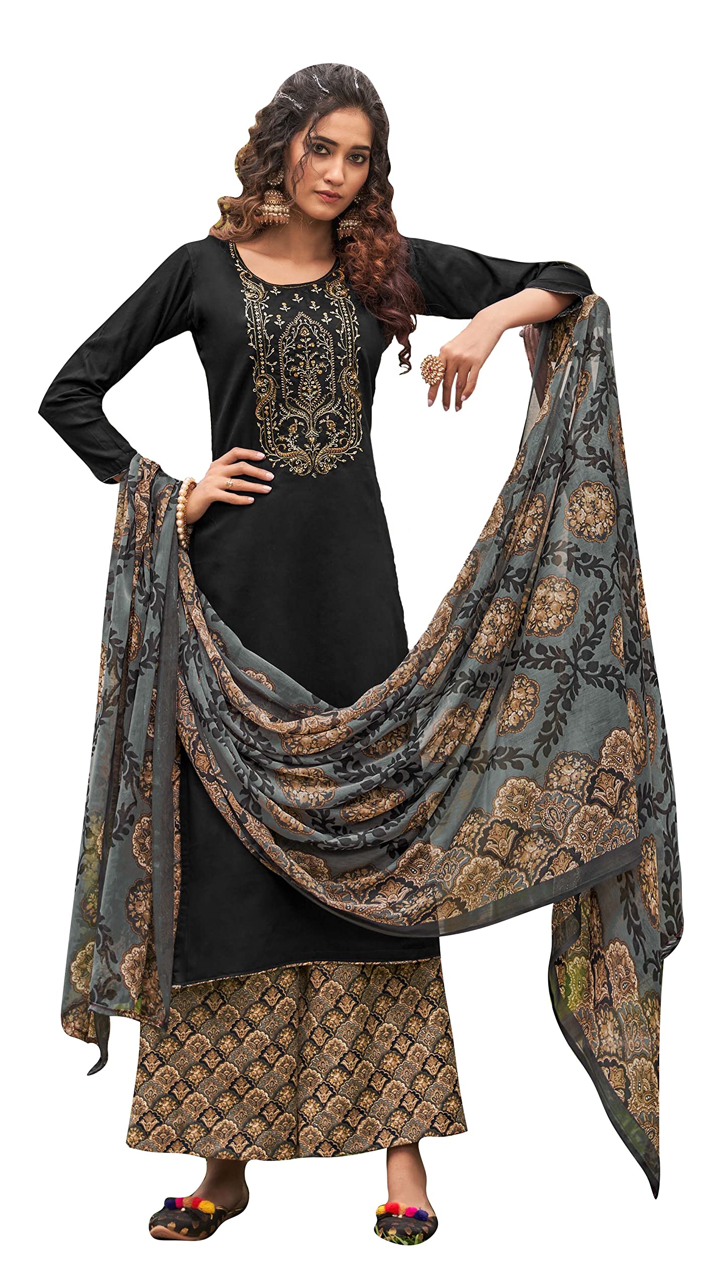 DRAVINAM Trends Women's Cotton Kurti with Palazzos & Dupatta (Suit fabric)