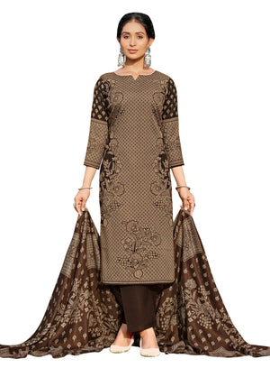 DRAVINAM Trends Women's Printed Spun Pashmina Unstitch Salwar Suit Dress Material with Printed Twill Pashmina Warm Shawl Dupatta