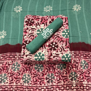 DRAVINAM Trends Unstitched Jaipuri Handmade Multicolour Wax Batik Print Soft Cotton Dress Material with Dupatta