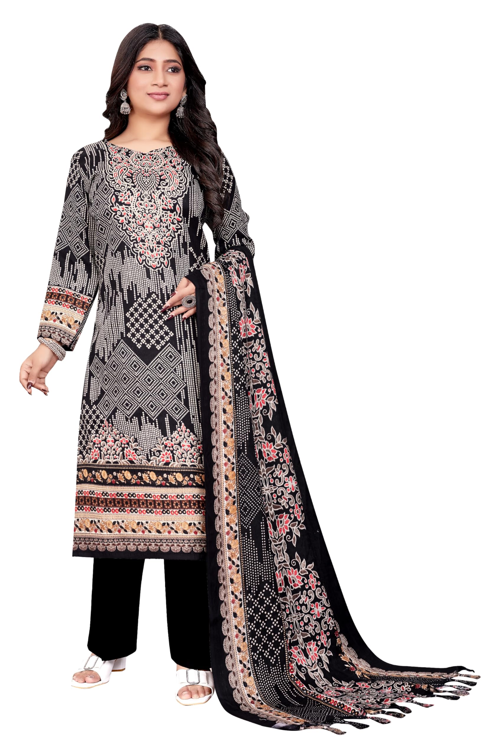 DRAVINAM Trends Women's Winter Wear Pakistani Printed Pashmina Unstitch Salwar Suit Dress Material with Pashmina Printed Shawl Dupatta