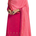 DRAVINAM Trends Women's Siroski Work Satin Georgette Palazzo Style Suit Dress Material with Heavy Pure Georgette Swaroski work Dupatta (Free size_Dark Pink and Light Pink)