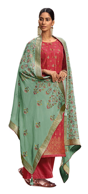 DRAVINAM Trends Women's Pure Banarasi Silk Jacquard Sequence embroidered Unstitched Salwar Suit Dress material with Chinon Silk Sequence and Embroidered Heavy Dupatta (Free size_Blue)