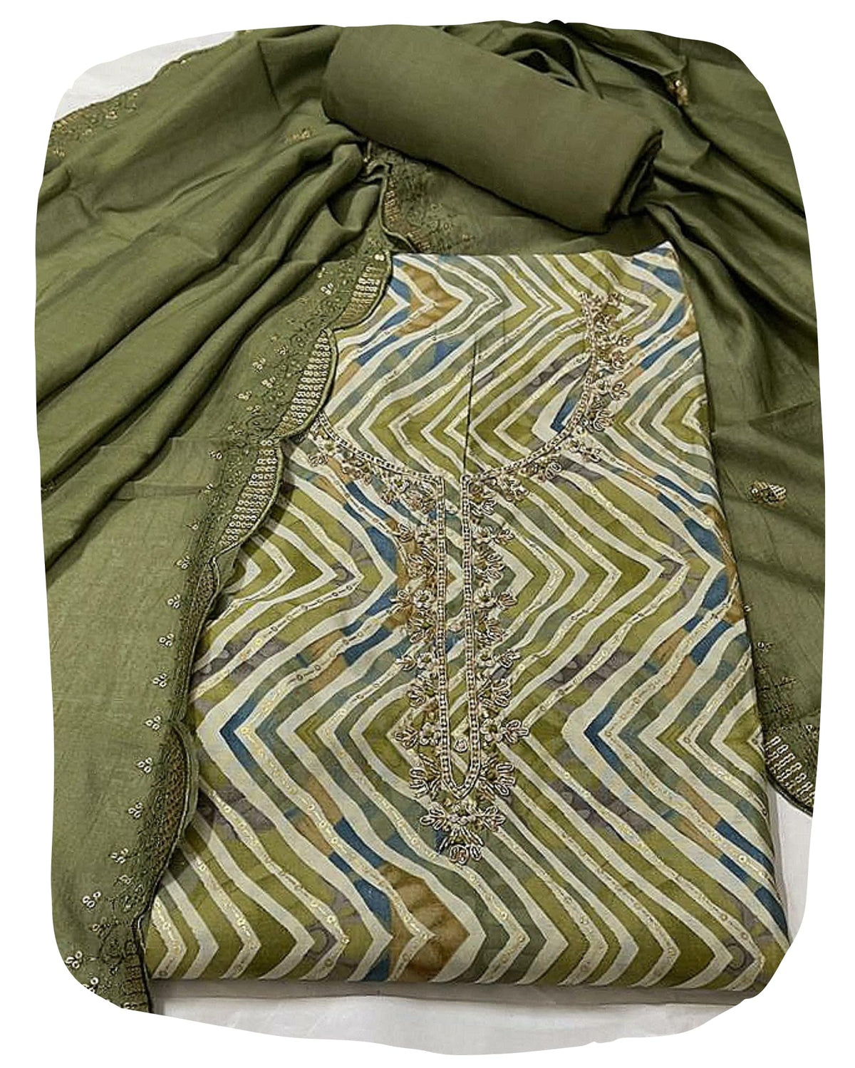 DRAVINAM Trends Handwork Modal Silk Unstitched Salwar Suit with Scalloped Dupatta