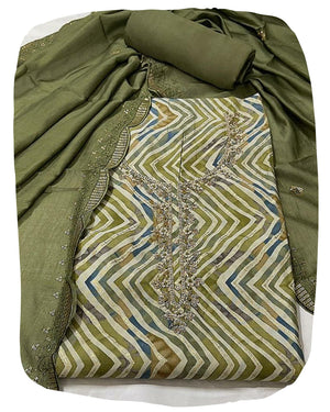 DRAVINAM Trends Handwork Modal Silk Unstitched Salwar Suit with Scalloped Dupatta