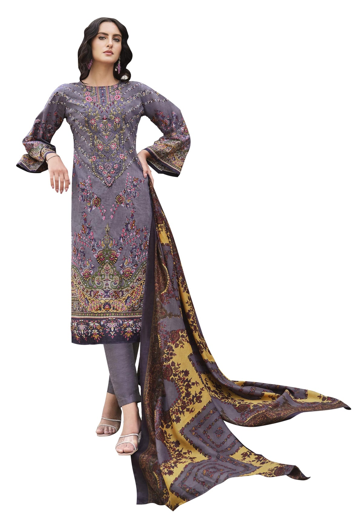DRAVINAM Trends Women's Pakistani Print Embroidered Unstitcehd Pure Cotton Salwar Suit Dress Materials with Cotton Printed Dupatta