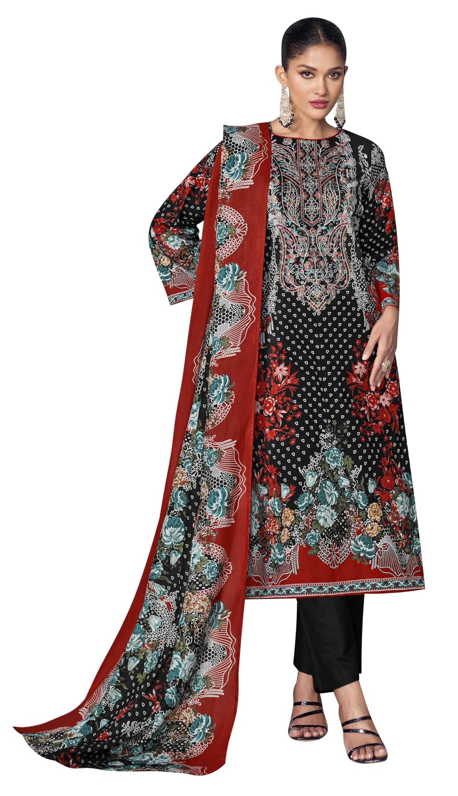 DRAVINAM Trends Women's Unstitched Premium Cambric Cotton Embroidered Suit Material
