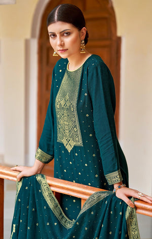DRAVINAM Trends Women's Unstitched Pure Woolen Viscose Pashmina Jacuard Winter Wear Salwar Suit Dress Material with Premium Woolen Pashmina Jacquard Designer Jaal Shawl Dupatta