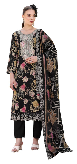 DRAVINAM Trends Pure Viscose Rayon Digital Printed Fancy Embroidered Organza Lace Suit Dress Material with Unstitched Bottoms and Cotton Cutwork Embroidered Dupatta