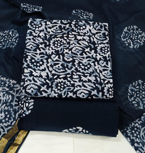 DRAVINAM Trends Unstitched Jaipuri Handmade Wax Batik Print Soft Cotton Dress Material with Dupatta