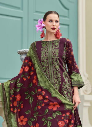DRAVINAM Trends Unstitched Suit Material – Pure Cotton Digital Prints Daman Organza Embroidery Kameez, Cotton Bottoms and Dupatta