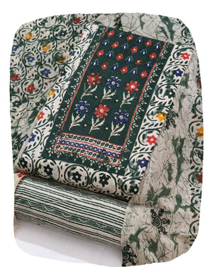 DRAVINAM Trends Women's Unstitched Cambric Cotton Dress Material Salwar Suit Set with Dupatta | Geometric Batik Print & Embellished Neckline (Multicolor)