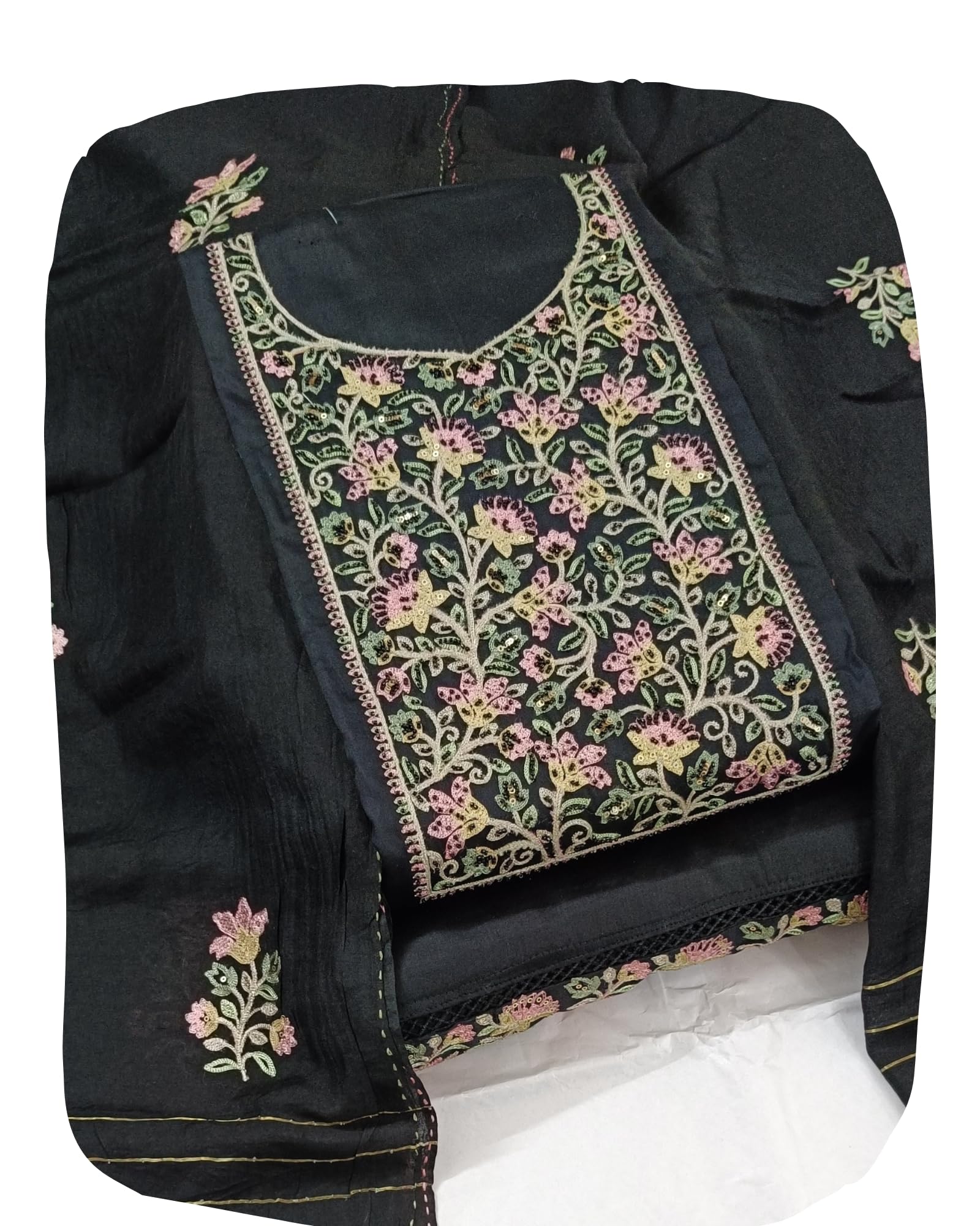DRAVINAM Trends Women's Cotton Floral Printed Unstitched Suit Set with Embroidered Pin-Tuck Yoke & Soft Silk Dupatta