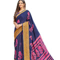 DRAVINAM Trends Women's Pure Dola Silk Printed Saree with Soft Viscose Woven Border and Blouse Piece (Violet Blue)