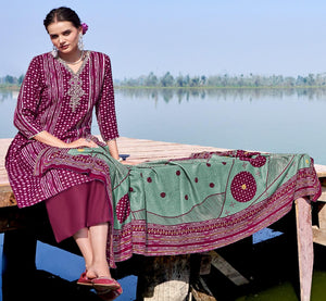 DRAVINAM Trends Women's Pure Pashmina Printed and Embroidered Suit Dress Material with Pure Pashmina Dobby Printed Shawl