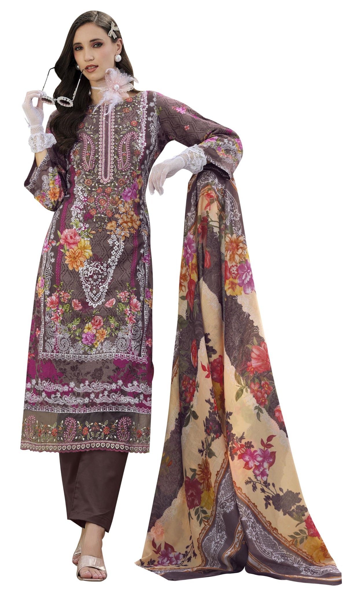 DRAVINAM Trends Kurti 2.50 mtrs,Soft Cotton Salwar(3 mtrs apx),Soft Cotton Mal mal dupatta(2.30 mtr) Unstitched Material Embroided|Yellow