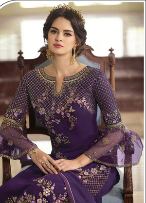 DRAVINAM Trends Women's Faux Georgette Semi Stitched Top With Unstitched Santoon Bottom and Net Dupatta Embroidered Straight Kurta Dress Material (Kurta Set)