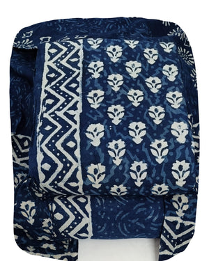 DRAVINAM Trends Hand Block Dabu Print Indigo Cambric Unstitched Cotton Suit Dress Material for Women with Mulmul Cotton Hand Printed Dupatta