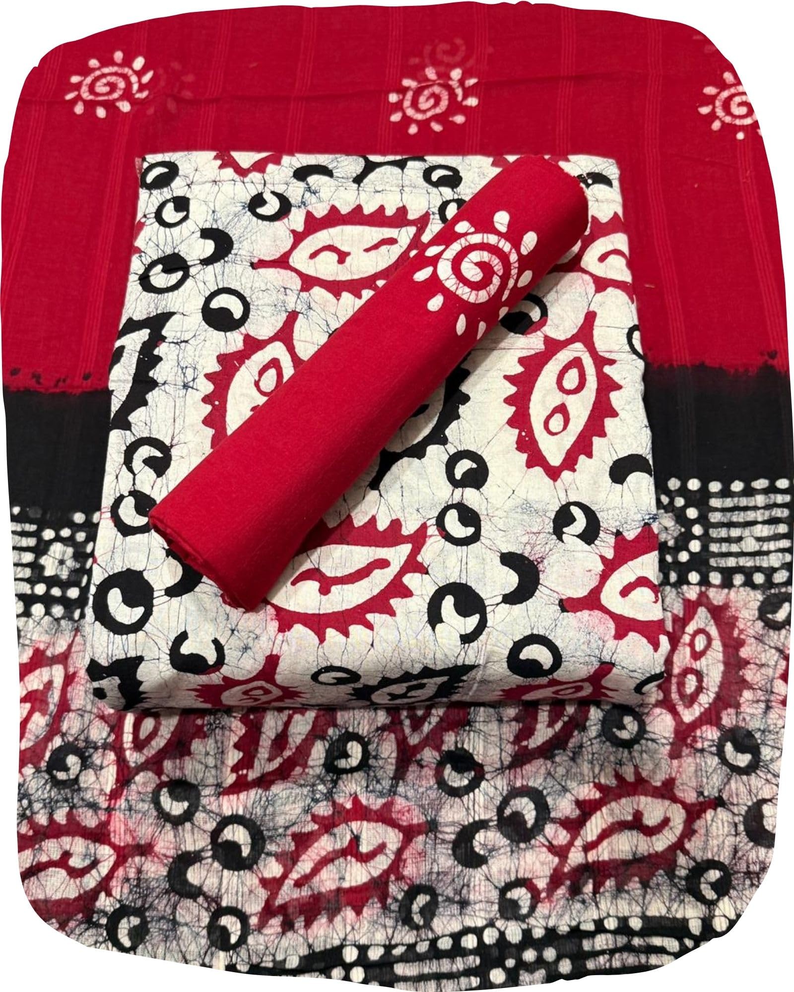 DRAVINAM Trends Unstitched Jaipuri Handmade Multicolour Wax Batik Print Soft Cotton Dress Material with Dupatta