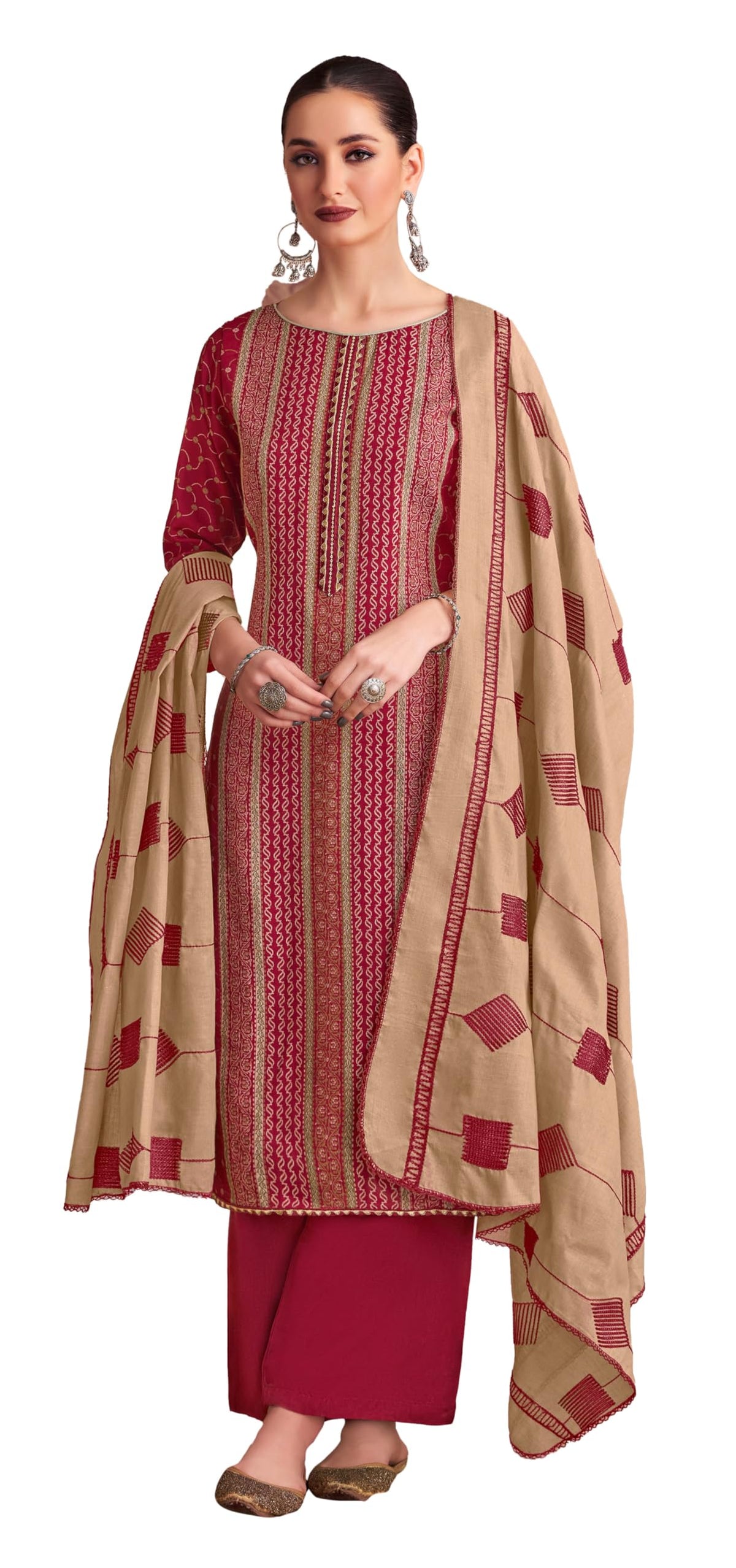 DRAVINAM Trends Women's Unstitched Rayon Salwar Suit Dress Material – Viscose Rayon Printed Hand work Top, Rayon Unstitch Bottom and Embroidered Cotton Dupatta