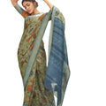 DRAVINAM Trends Women's Banarasi Linen Saree With Unstitched Blouse Piece (SareeML_8_Green)