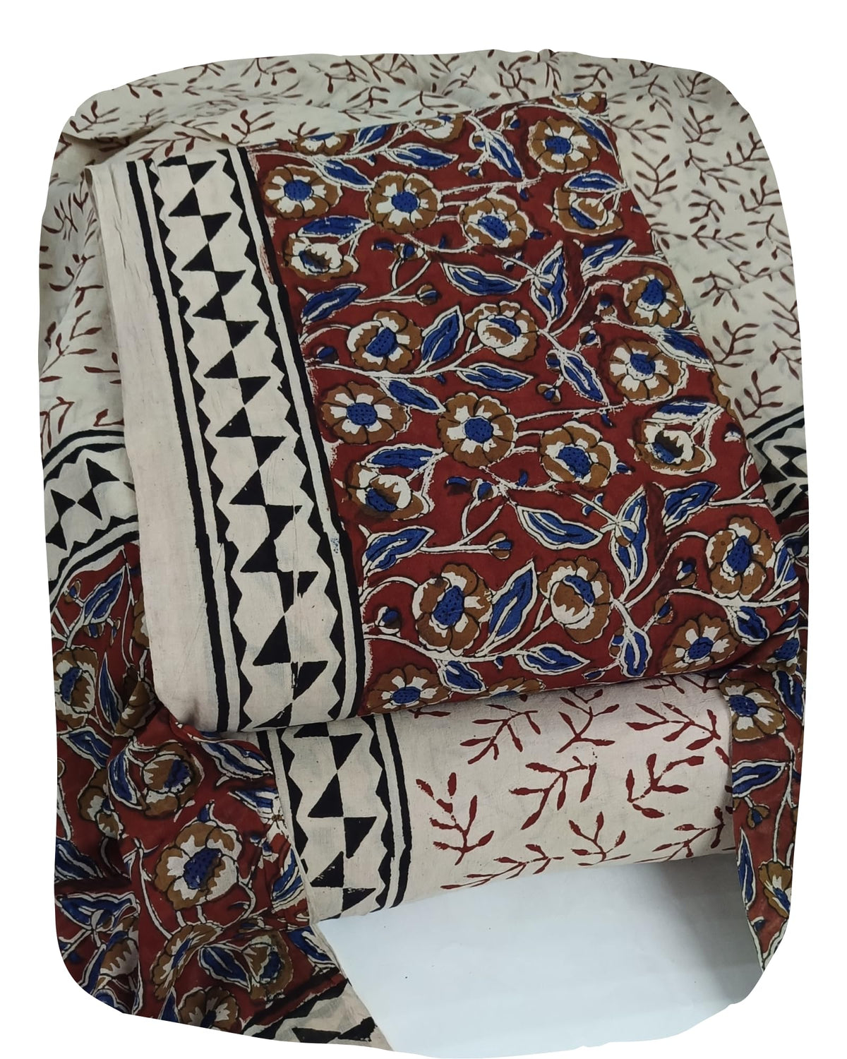 DRAVINAM Trends Women's Jaipuri Pure Cotton Handmade Floral Block Bagh Print Unstitched Dress Material Set with Dupatta (Top, Bottom, and Dupatta Fabric)