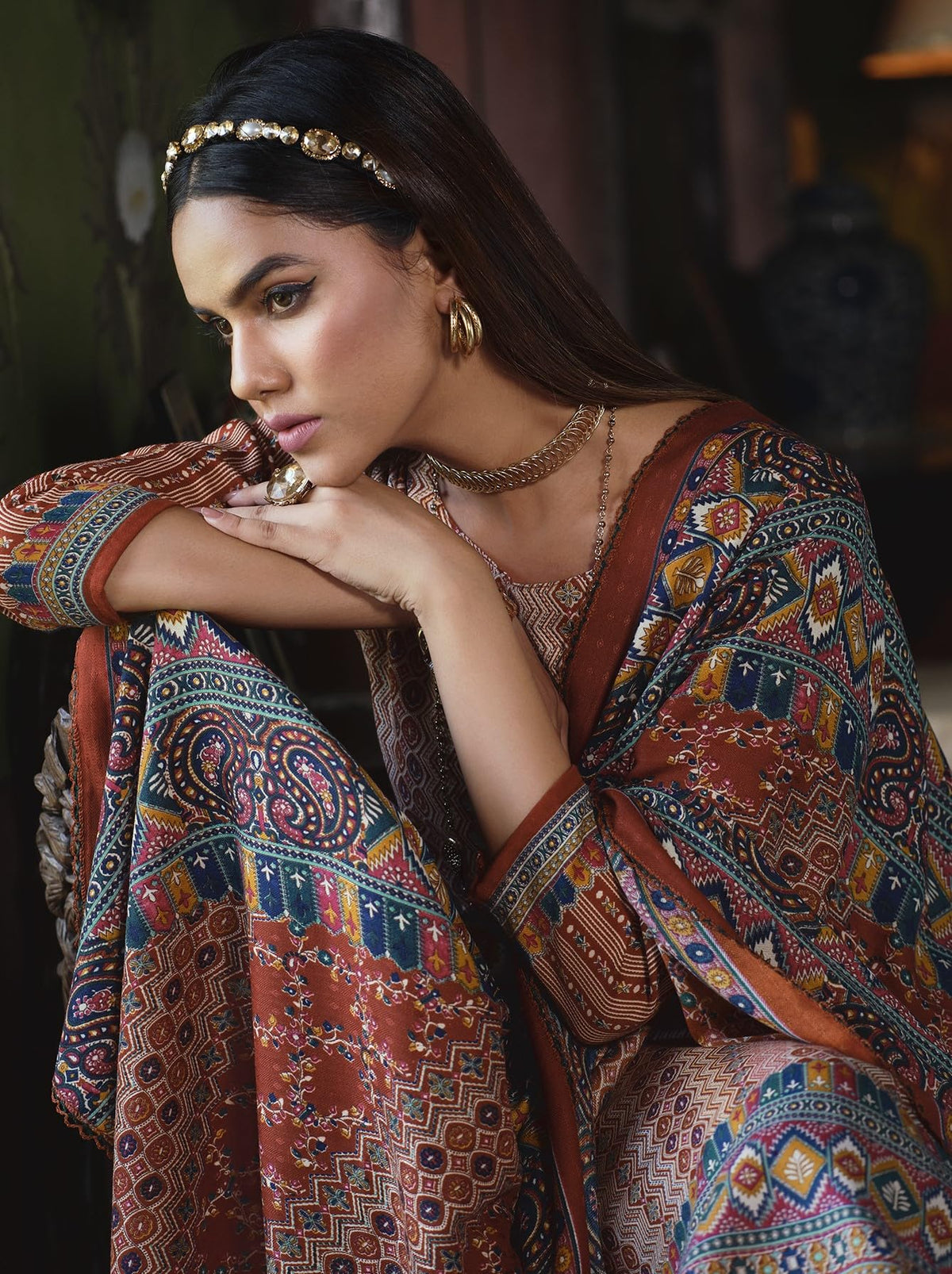 DRAVINAM Trends Women's Unstitched Digital Printed Winter Pure Woollen Pashmina Pakistani Salwar Kameez Suit Dress Materials with Woolen Shawl Dupatta