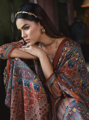 DRAVINAM Trends Women's Unstitched Digital Printed Winter Pure Woollen Pashmina Pakistani Salwar Kameez Suit Dress Materials with Woolen Shawl Dupatta