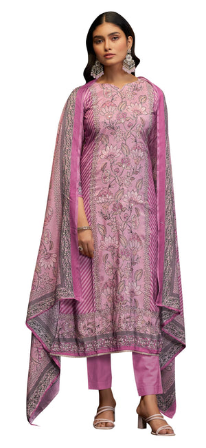 DRAVINAM Trends Women's Unstitched Maslin Salwar Suit Dress Material - Pure Bemberg Maslin Aari Work Kameez II Rayon Unstitch Bottoms II Viscose Maslin Digital Prints Dupatta