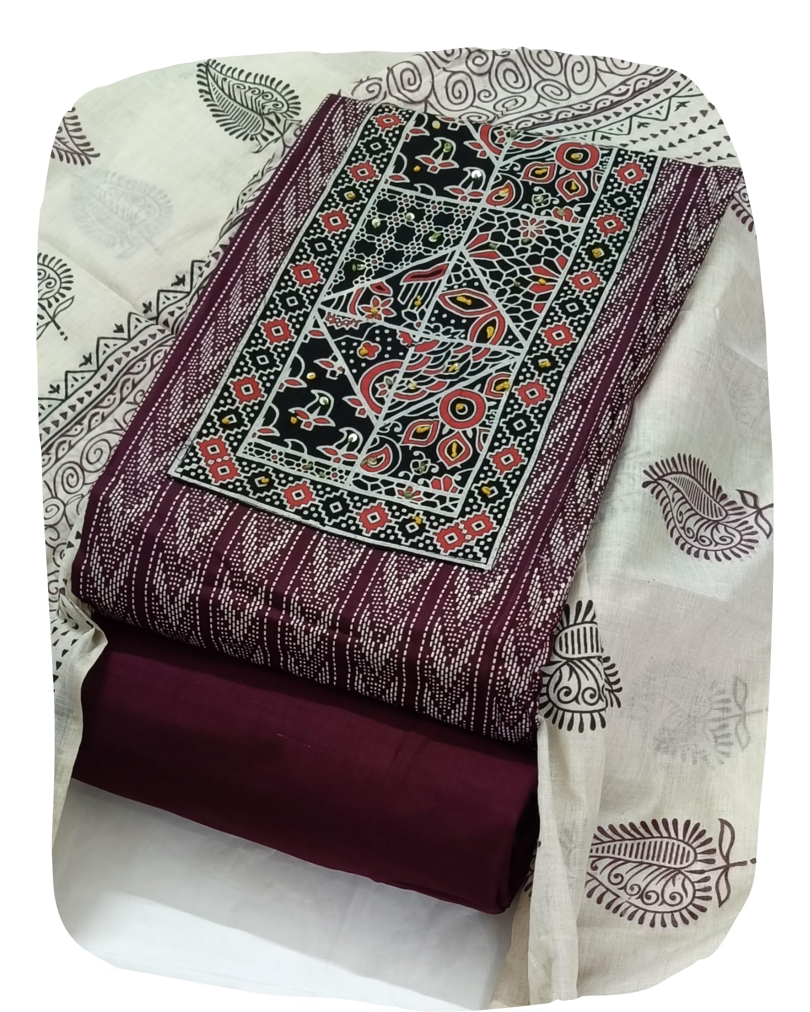 DRAVINAM Trends Women's Cambric Cotton Dress Material | Unstitch Kalamkari Printed Suit Set with Cotton Dupatta