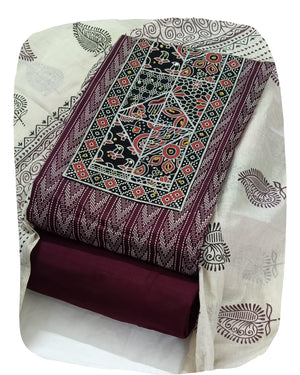 DRAVINAM Trends Women's Cambric Cotton Dress Material | Unstitch Kalamkari Printed Suit Set with Cotton Dupatta
