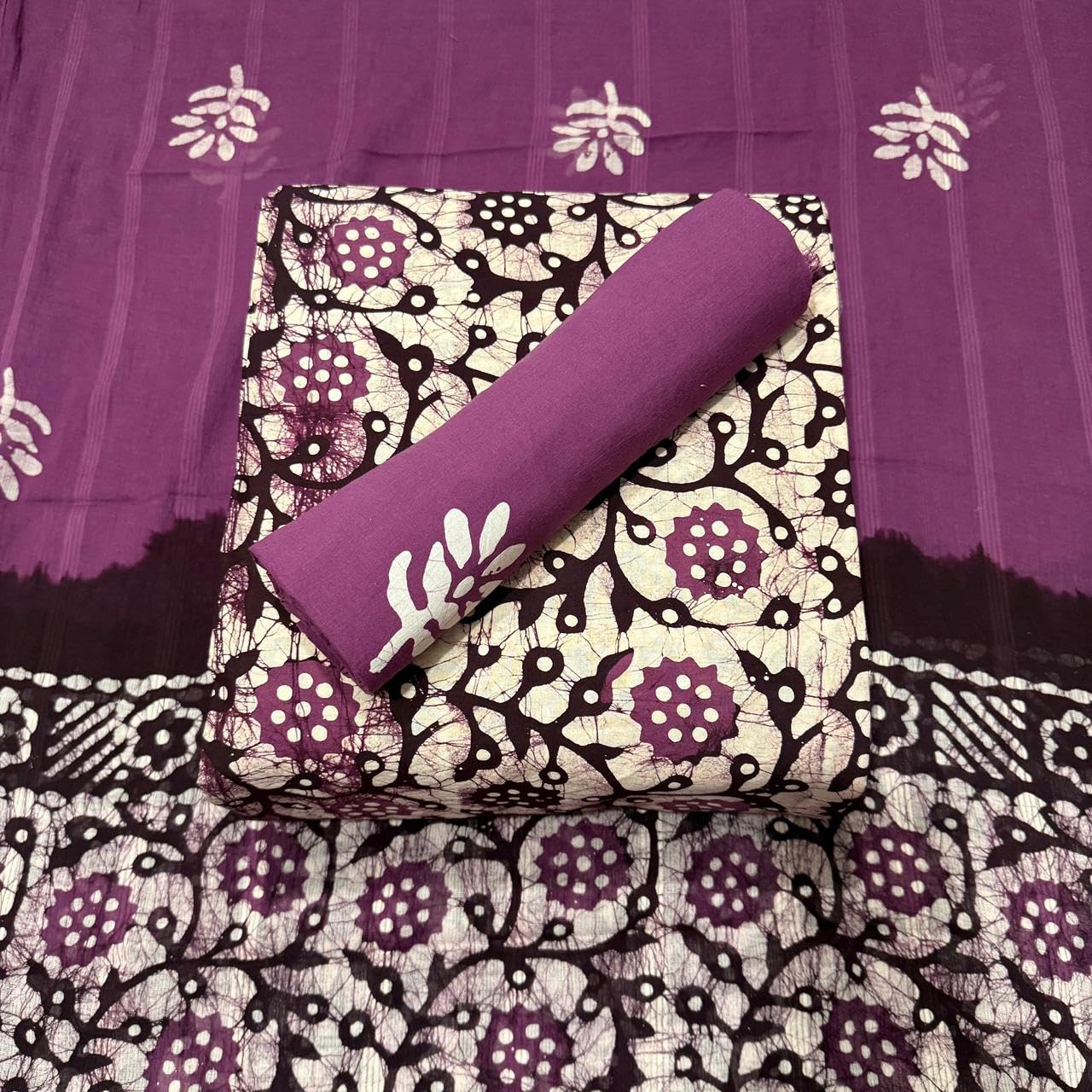 DRAVINAM Trends Unstitched Jaipuri Handmade Multicolour Wax Batik Print Soft Cotton Dress Material with Dupatta