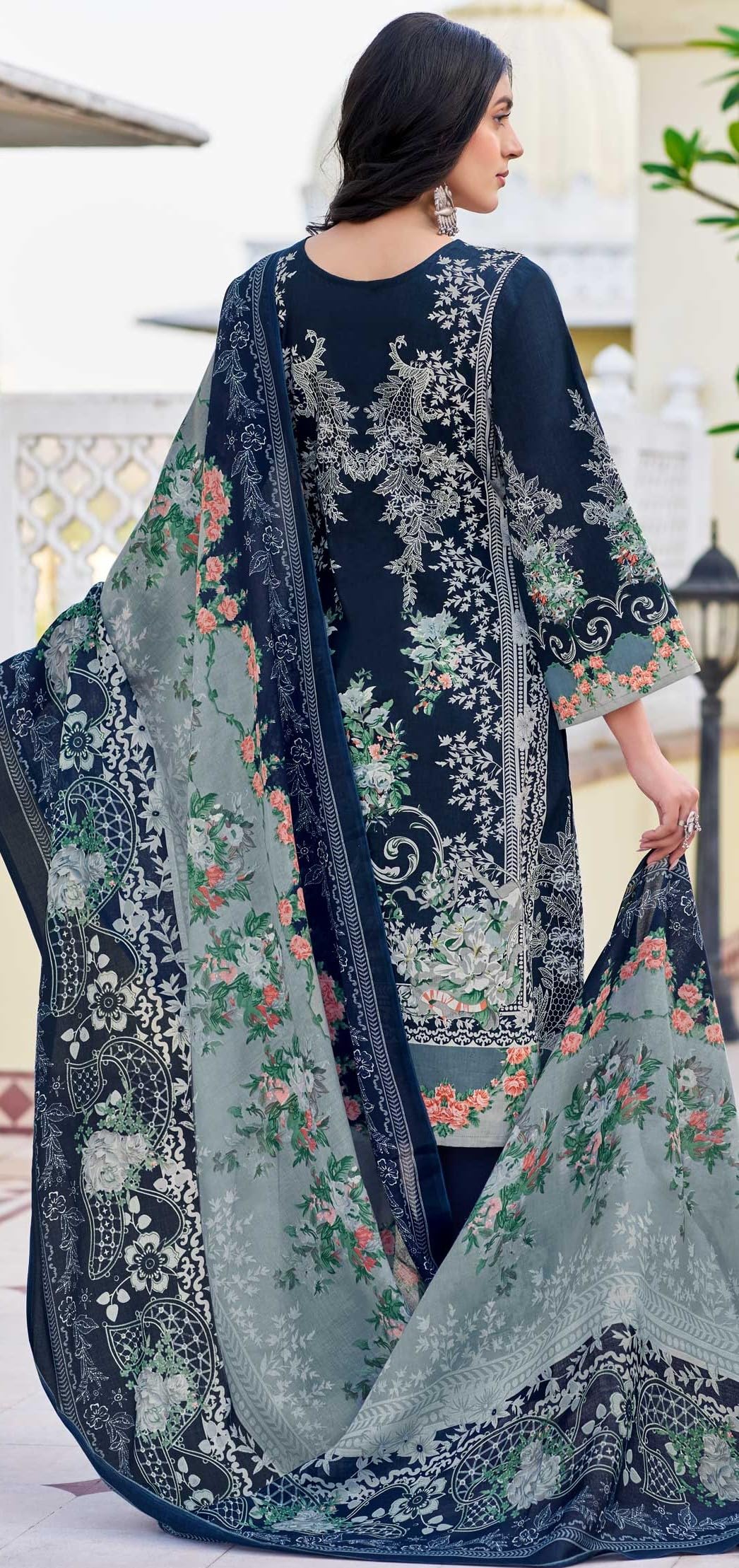 DRAVINAM Trends Kurti 2.50 mtrs, PURE COTTON DYED (2.7 m),PURE LAWN MULMUL DIGITAL PRINT VOIL DUP (2.25|Black