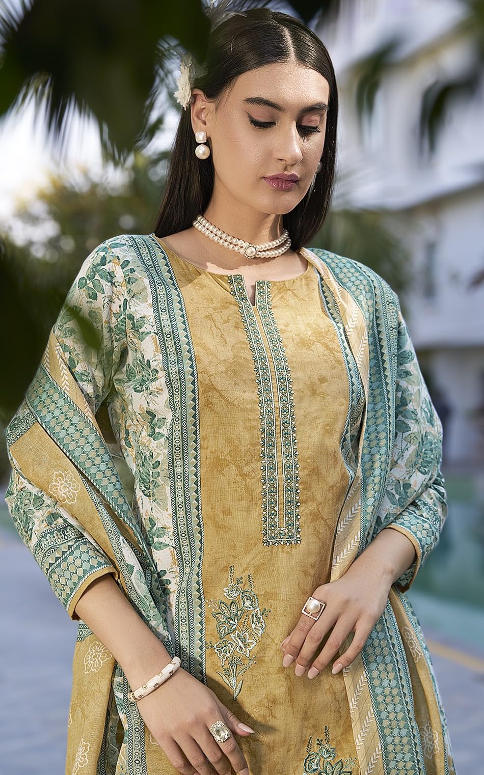 DRAVINAM Trends Women's Unstitched Salwar Suit Dress Material - Cotton Digital Printed Organza Embroidered Kameez II Unstitch Bottoms II Cotton Dupatta