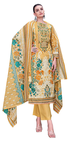 DRAVINAM Trends Unstitched Pakistani Embroidered Pure Cambric Cotton Salwar Suit Dress Materials with Cotton Dupatta