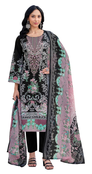 DRAVINAM Trends Kurti 2.50 mtrs, PURE COTTON DYED (2.7 m),PURE LAWN MULMUL DIGITAL PRINT VOIL DUP (2.25|Black