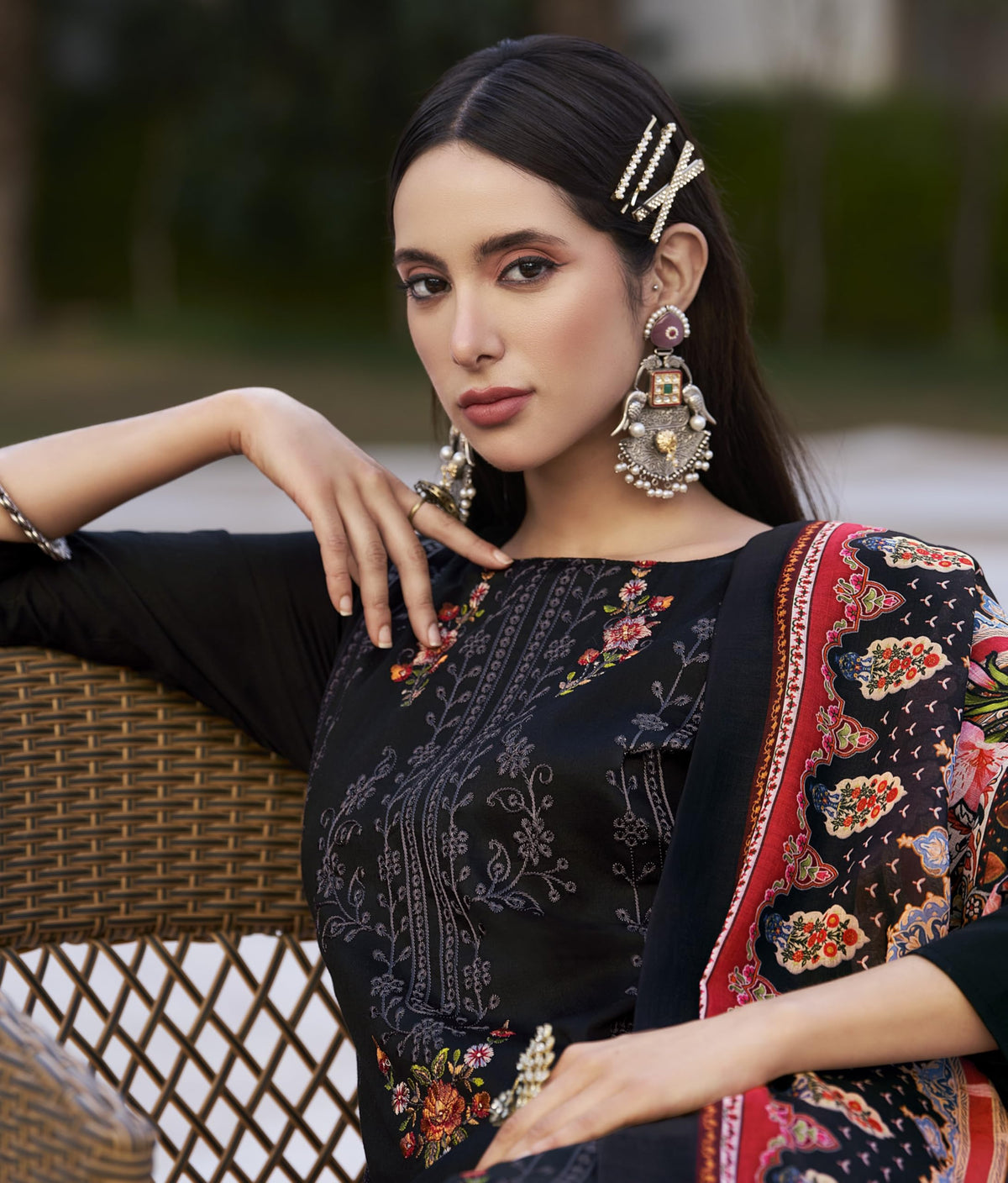 DRAVINAM Trends Women's Unstitched Jam Cotton Embroidered Suit Material - Jam Cotton Heavy Embroidered Cutwork Shirt II Rayon Bottoms II Cotton Printed Dupatta