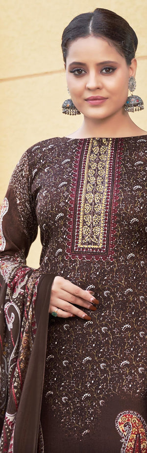 DRAVINAM Trends Women's Kashmiri Printed Pashmina Unstitch Salwar Suit Dress Material with Siroski Work and Twill Pashmina Printed Shawl Dupatta