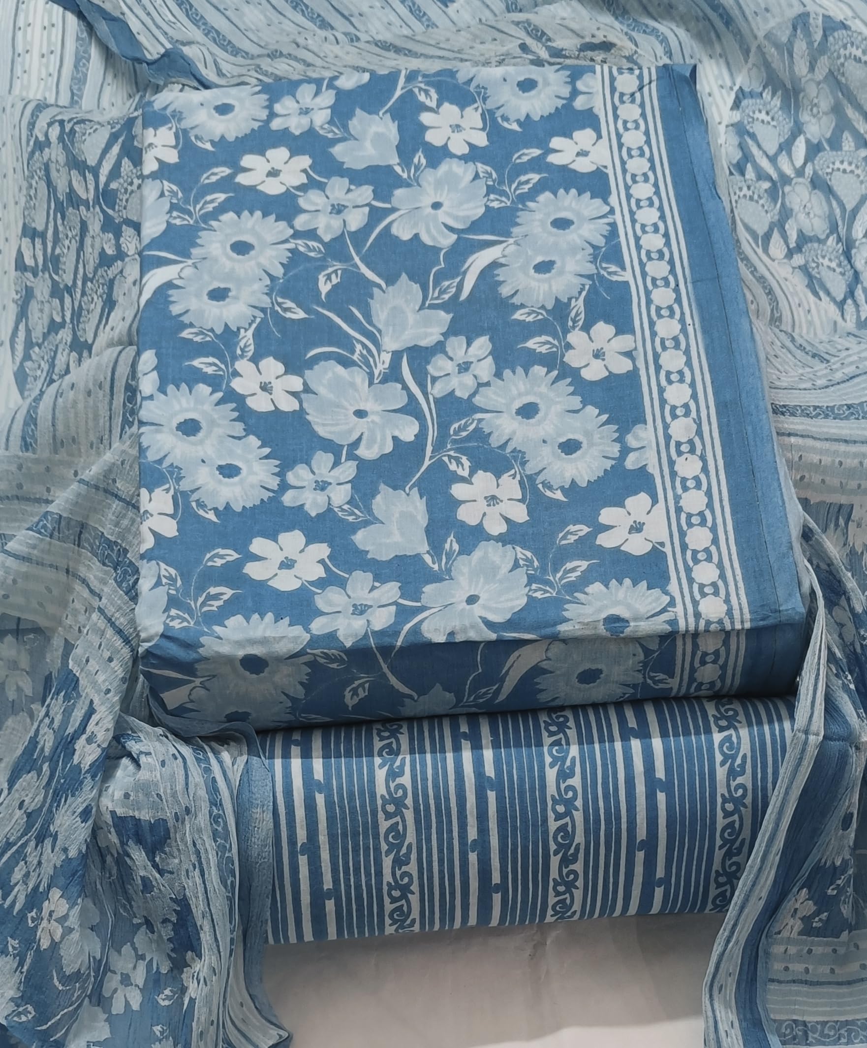 DRAVINAM Trends Jaipuri Printed Pure Cambric Unstitched Cotton Suit Dress Material with Chiffon Printed Dupatta