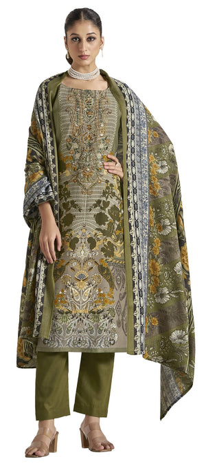 DRAVINAM Trends Pure Viscose Pashmina Unstitched Winter wear Three Piece Dress Material Set with Heavy Embroidery Work – Top, Shawl Dupatta and Bottom