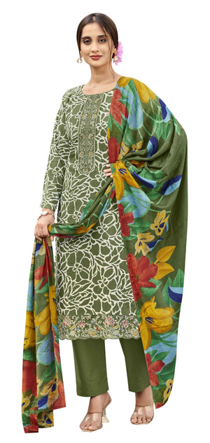 DRAVINAM Trends Kurti 2.50 mtrs, PURE COTTON DYED (2.7 m),PURE LAWN MULMUL DIGITAL PRINT COTTON DUP (2.25|Mehandi Green