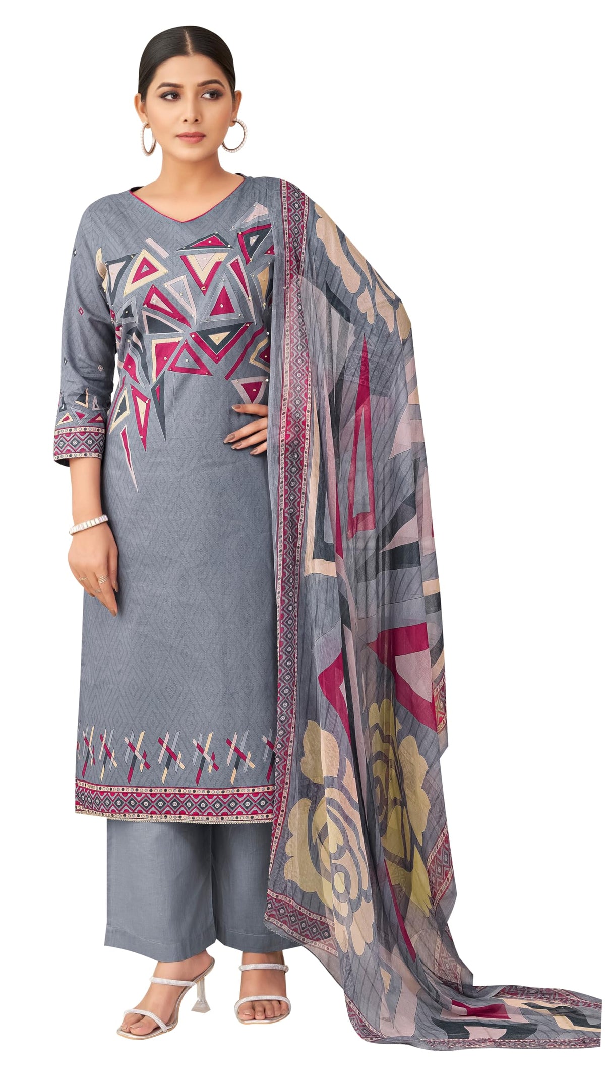 DRAVINAM Trends Kurti 2.50 mtrs,Viscose Reyon Dyed (2.7 m),Viscose German Half Pure Designer Print Dupatta (2.25 m)|Green